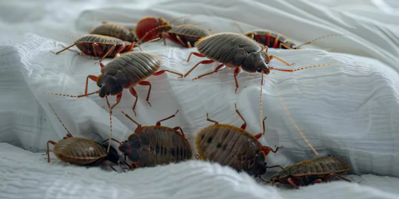 Wicker chair on blue rug